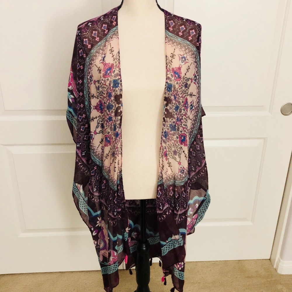 Long Boho Printed Kimono Wrap